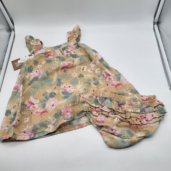 Angel Dear Baby 12-18M Floral Tropical Flamingo Sun Dress Romper w/Diaper Cover - Picture 2 of 7